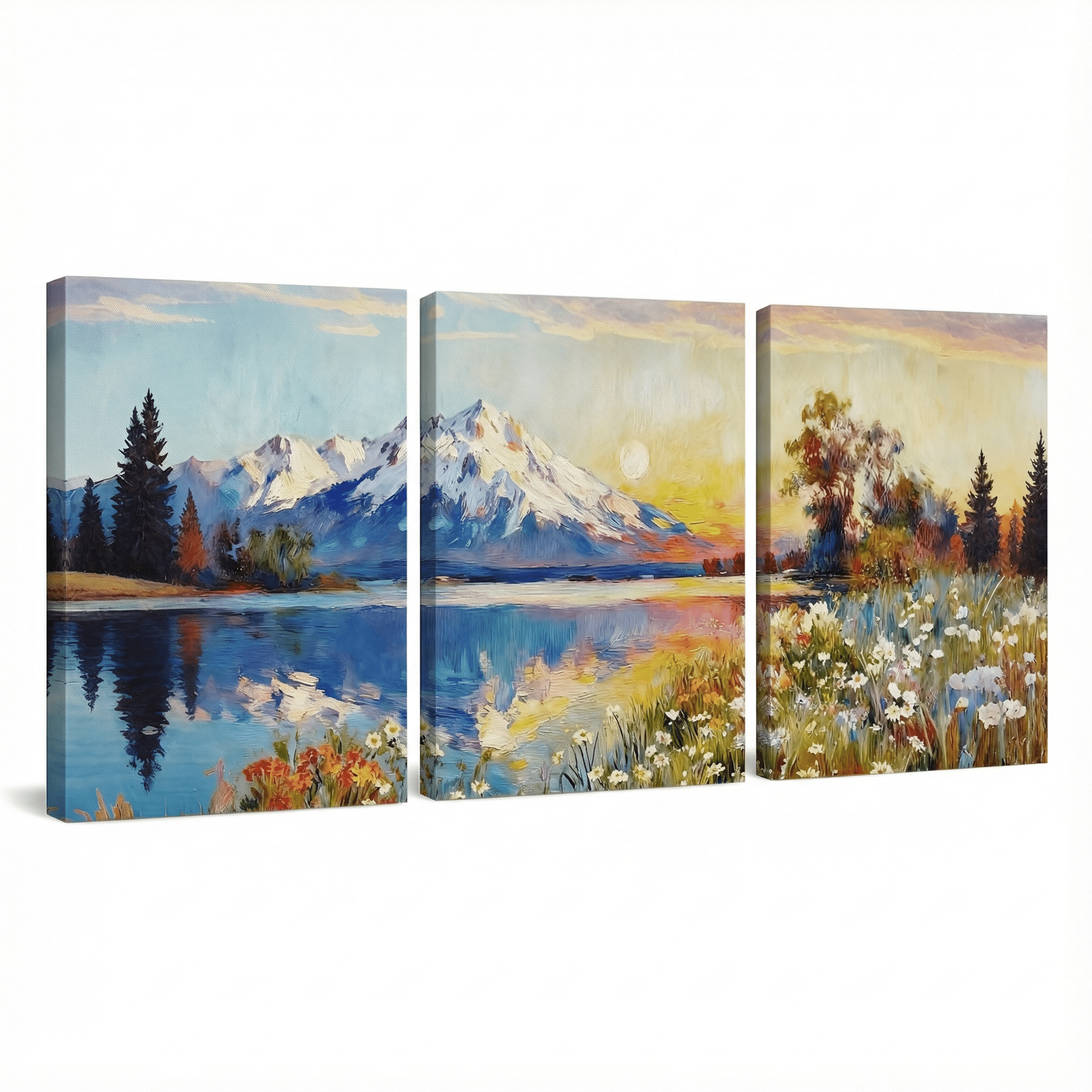 Artiluxy Mountain Lake Canvas Wall Art Set, 3 Piece Nature Landscape ...