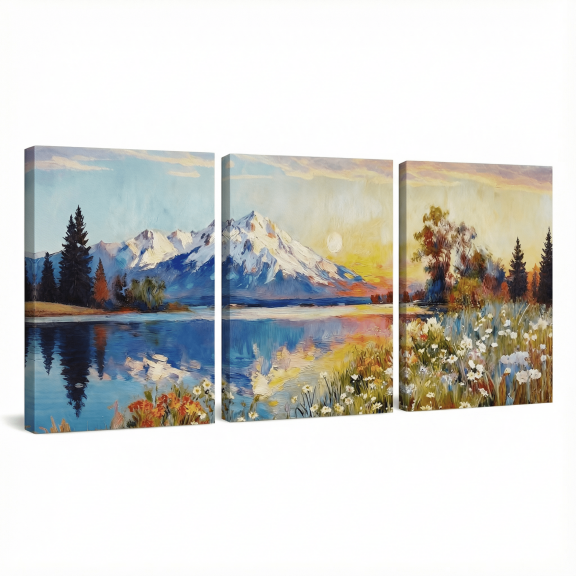 Artiluxy Mountain Lake Canvas Wall Art Set, 3 Piece Nature Landscape Prints, 12x16 Inch Ready to Hang Decor for Living Room Bedroom Hallway