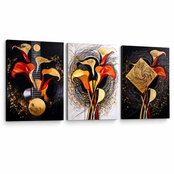 Artiluxy Abstract Gold Canvas Wall Art Set of 3, 12 x 16 Inch Modern Textured Prints, Ready to Hang for Living Room, Bedroom or Office