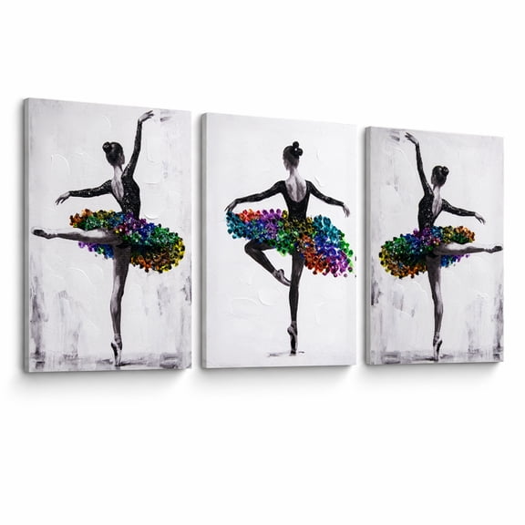 Artiluxy Ballet Canvas Wall Art Set of 3, Ballerina Prints for Girls Bedroom or Dance Room, 12 x 16 Inch, Ready to Hang Stretched Canvas