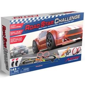 Artin: Road Star Challenge - Battery Operated Racing Set, 2 Slot Vehicles & Remote Controls, Red Muscle Car-Highway Patrol, 21.6' Track, Jumps & Loops