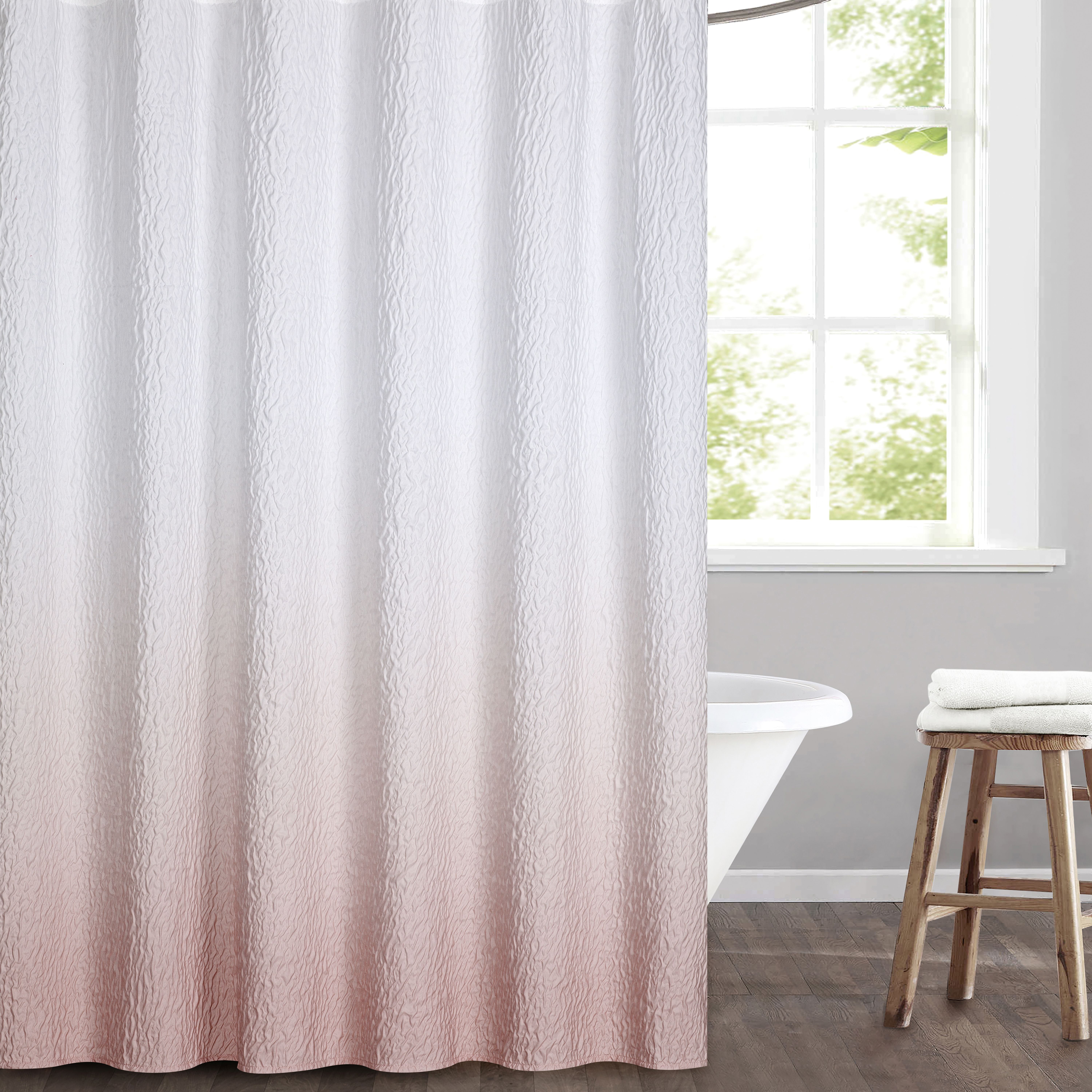 Seafoam Green Ombre Embossed Fabric Shower Curtain