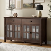 Simpli Home Artisan 60 inch Wide Solid Wood Transitional Large 4 Door Sideboard Buffet in Natural Aged Brown