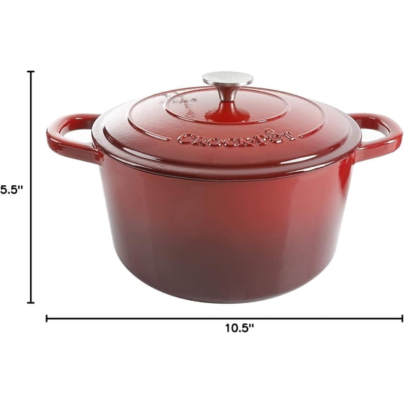 Artisan 7-Quart Round Enameled Cast Iron Dutch Oven Scarlet Red Heavy-Duty Cookware Slow Cooking Baking Roasting with Lid