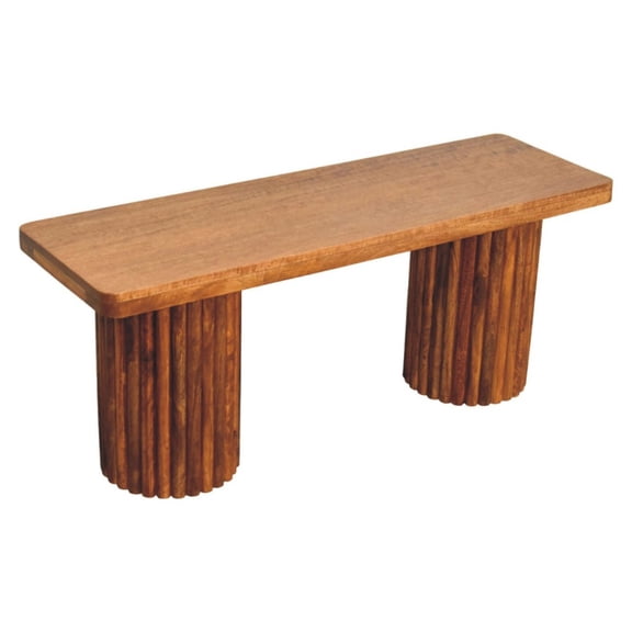 Artisan Astoria Fluted Solid Mango Wood Bench Amber Oak Brown Finish Handmade Sustainable Rectangular Accent Bench Knock Down Design for Living Room Bedroom Entryway