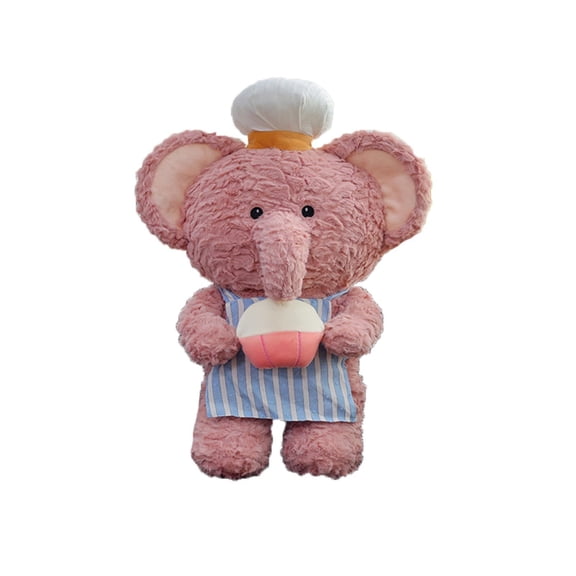 Artisan Baker Elephant Collectible Plush with Chef Hat and Apron Decorative Display Gift 11 in Pink