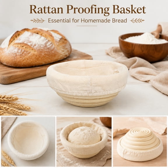 Artisan Baking Equipment, Bread Basket Proofing, Sourdough Banneton, Banneton Basket, Banaton Bread Basket Sourdough, 5X2.5 Inch Round Handcrafted Rattan Wicker Rising Basket for
