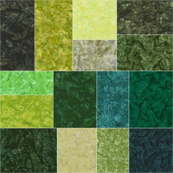 Artisan Batiks: Prisma Dyes - Rainforest Green; 40 2.5 inch Strips - Robert Kaufman