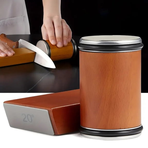 Artisan Blade Roller: Professional Magnetic Rolling Knife Sharpener with 15 ° & 20 ° Base, Industrial Diamond & Ceramic Honing System for Kitchen Cutlery, Premium Natural Wood Finish, Brown