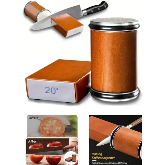 Artisan Blade Roller: Professional Magnetic Rolling Knife Sharpener with 15 ° & 20 ° Base, Industrial Diamond & Ceramic Honing System for Kitchen Cutlery, Premium Natural Wood Finish,A