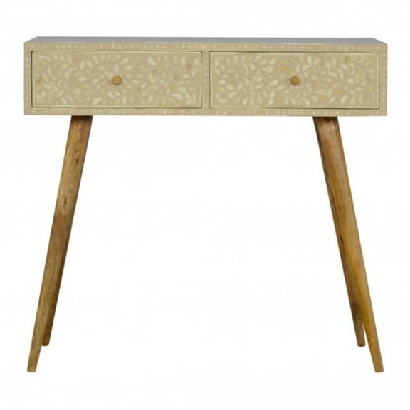 Artisan Bone Inlay Console Table – Multicolor Striped Design with Brass Legs | Luxe Entryway or Living Room Accent