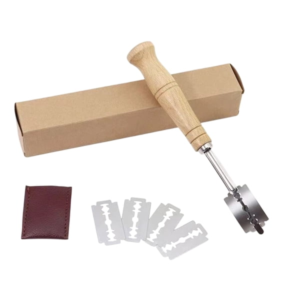 Artisan Bread Scoring Lame Set with 5 Replacement Blades and Leather Cover, Sourdough Slashing Tool for Bakery Style Crust Patterns