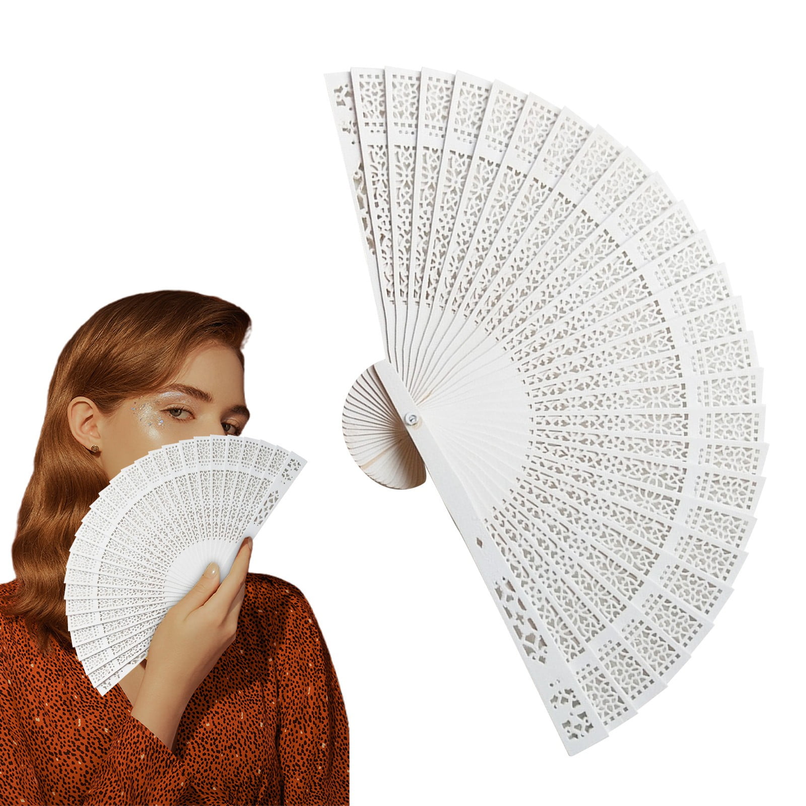 Artisan Carved Sandalwood Hand Fan - Vintage Chinese Openwork Folding ...
