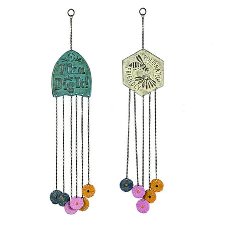 Artisan Cast Aluminum Wind Chime Mobile, I Can Dig It with Florals