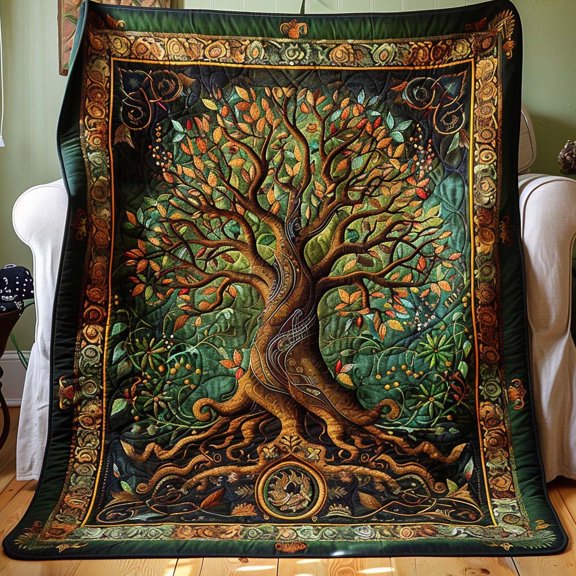 Artisan Celtic Knot Tree of Life Quilted Blanket