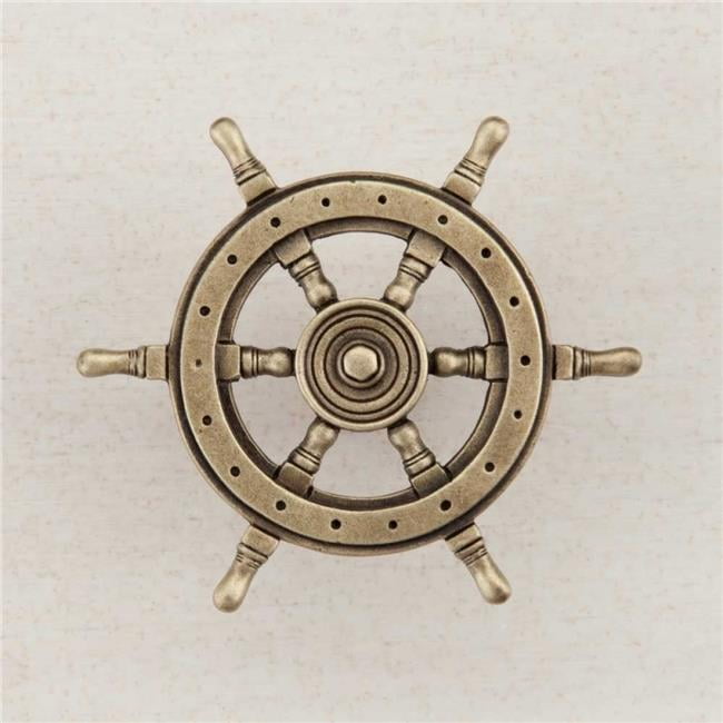 Antique Brass Ship's Wheel Cabinet Knob with Mounting Hardware