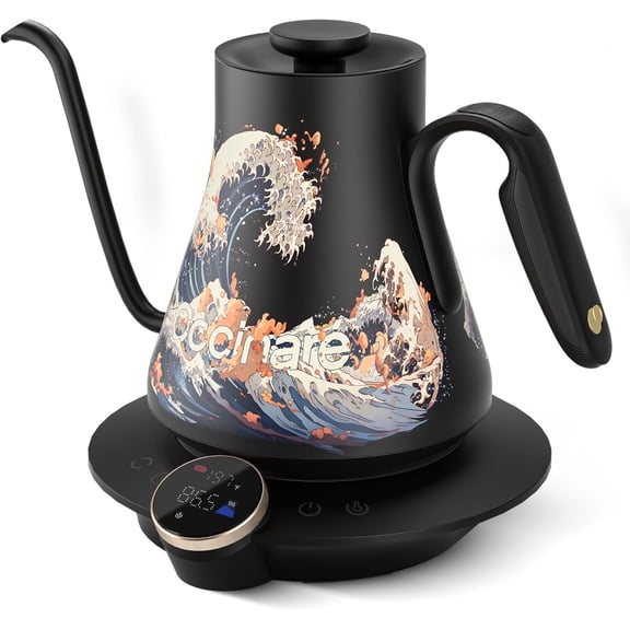Artisan Collection Wave Gooseneck Electric Kettle, 0.5 Precise Temperature Control for Pour-Over Coffee & Tea, Quick Heating 1500W, Stainless Steel Interior, 0.9L