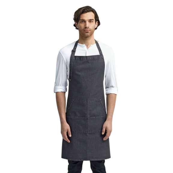 Artisan Collection by Reprime Jeans Stitch Denim Bib Apron, Four Pocket Work Apron (Black-Denim, One Size)
