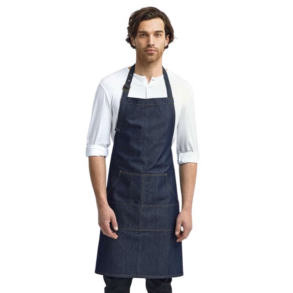 Artisan Collection by Reprime Jeans Stitch Denim Bib Apron, Four Pocket Work Apron (Indigo-Denim, One Size)