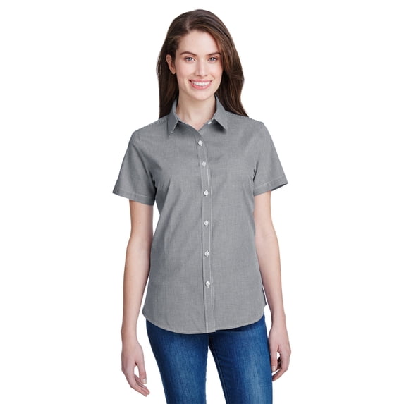 Artisan Collection by Reprime Ladies' Microcheck Gingham Short-Sleeve Cotton Shirt