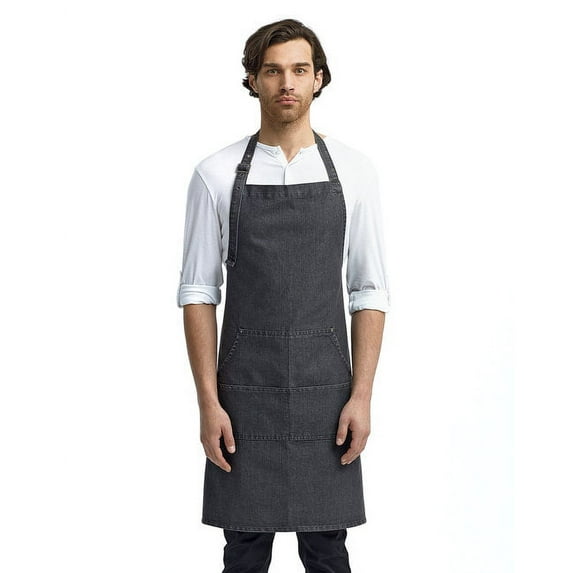 Artisan Collection by Reprime RP126 Jeans Stitch Denim Bib Apron with Pockets-Black Denim