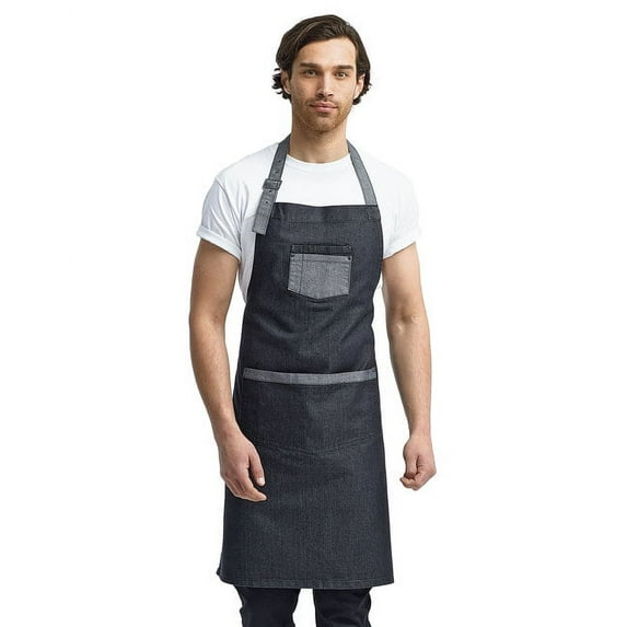 Artisan Collection by Reprime RP127 Domain Contrast Denim Bib Apron with Pockets-Black Denim