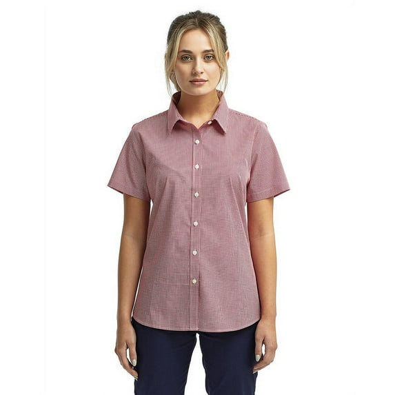 Artisan Collection by Reprime RP321 Ladies Microcheck Gingham Short-Sleeve Cotton Shirt