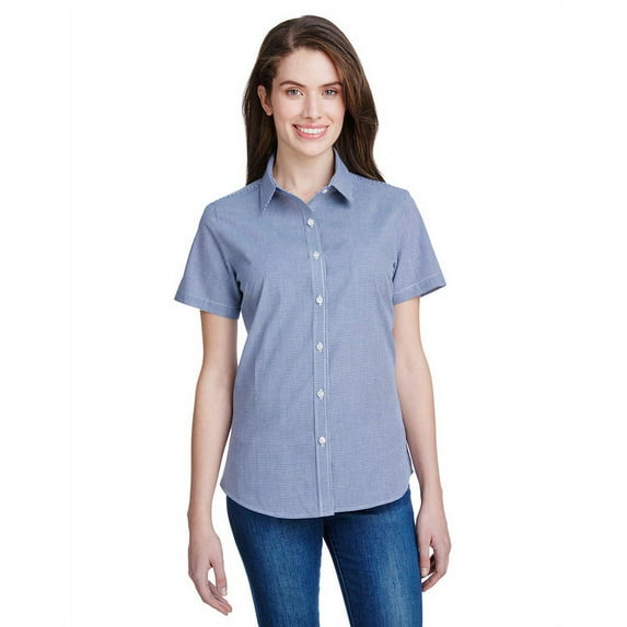 Artisan Collection by Reprime RP321 Ladies Microcheck Gingham Short-Sleeve Cotton Shirt