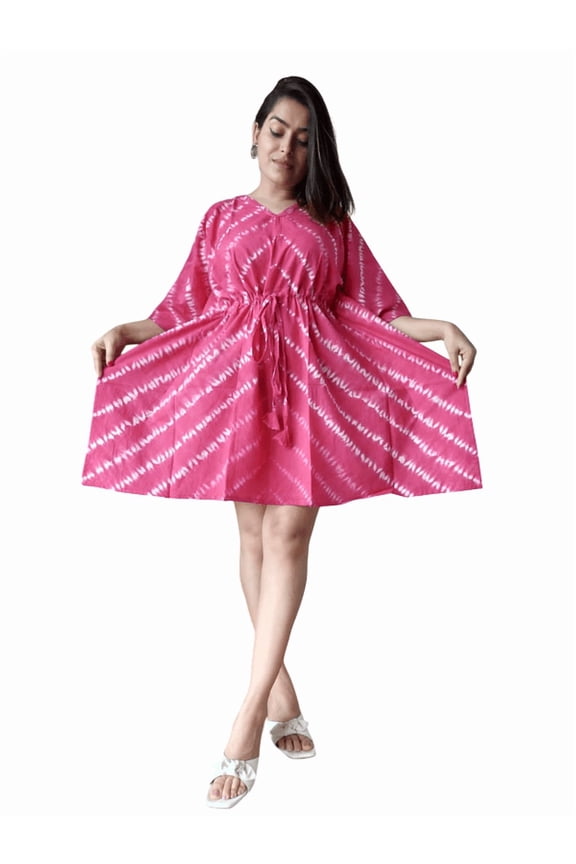 Artisan Cotton Kaftan Dress - Short Tunic - Hand Block Pattern