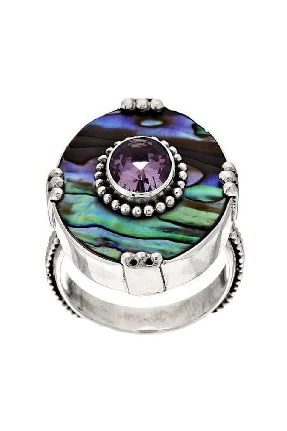 1.70 ct Amethyst & Abalone Sterling Ring Size 8