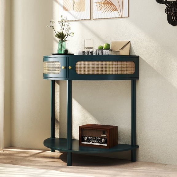 Artisan-Crafted Half Moon Console Table - Real Rattan Door & Storage Solutions
