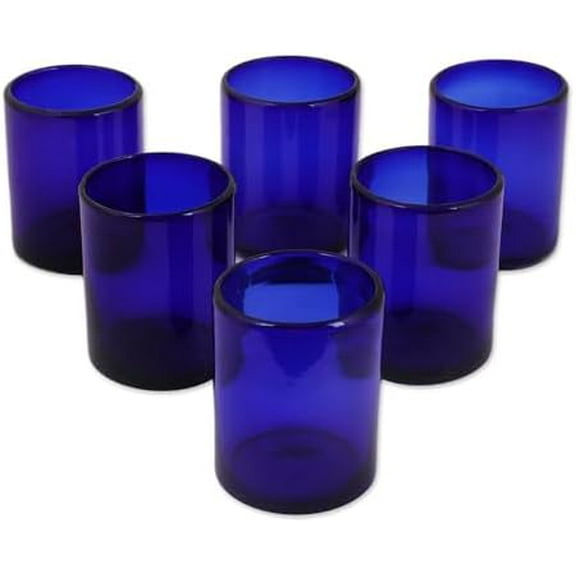 Artisan Crafted Hand Blown Blue Recycled Glass Tumbler Glasses, 12 Oz 'Cobalt Dreams' (Set Of 6)$$Home Decor, Kitchen, & Other