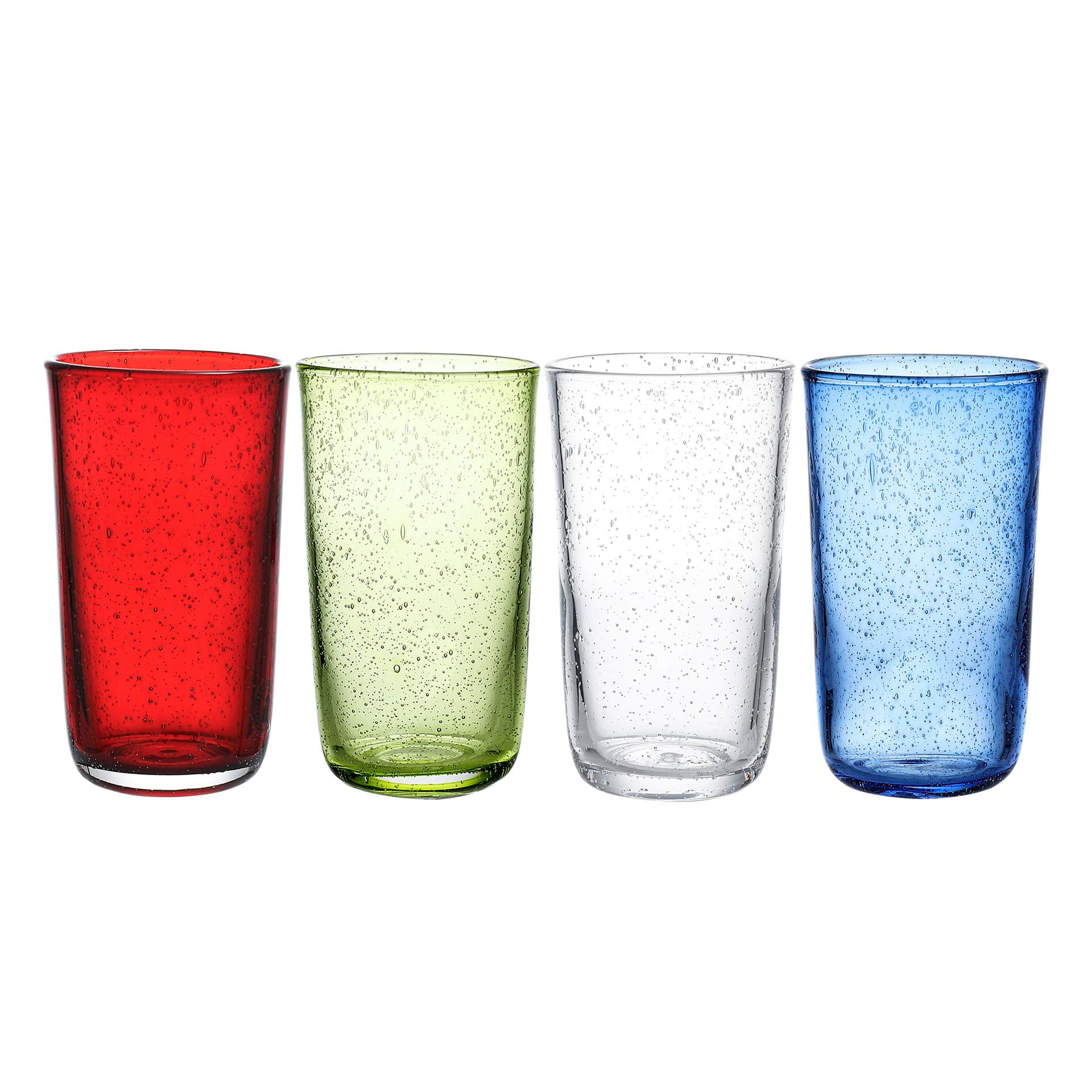 Artisan Crafted Hand Blown Glass Tumblers,Colored Bubble Water Glasses,8.5  OZ of 4 Colors 