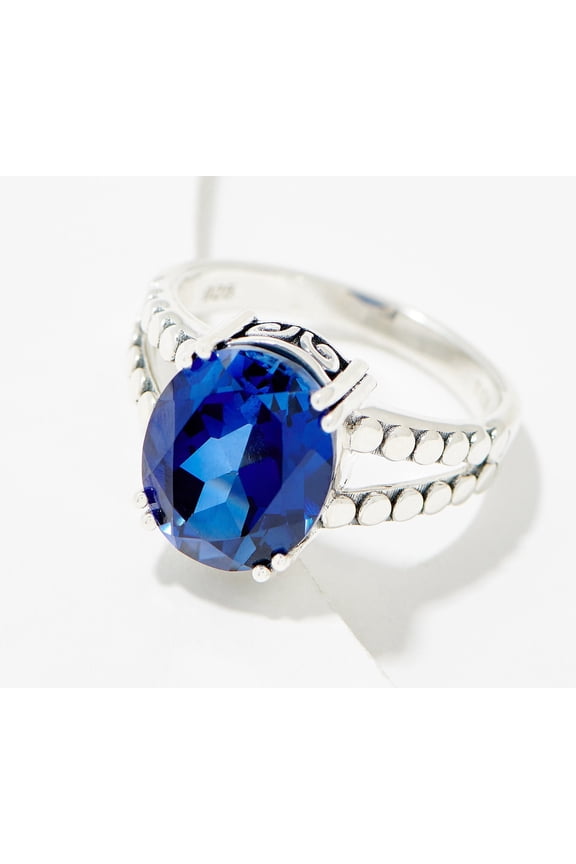 Sterling Open Shank Lab Sapphire Oval Ring, Size 6