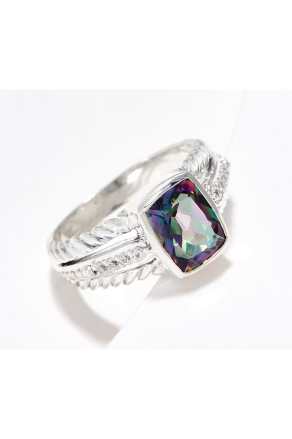 Sterling Silver Cushion Green Quartz Cable Ring, Size 7