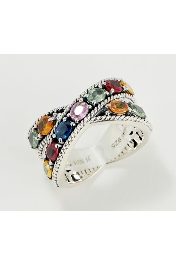 Sterling Silver Multi-Sapphire Ring, Size 7