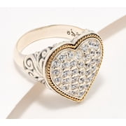 Artisan Crafted Sterling Silver White Bezel Pave Set Heart Ring, Size 6