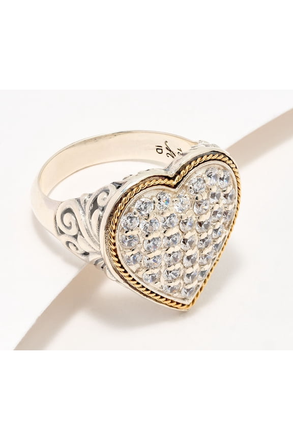 Sterling Silver White Bezel Pave Set Heart Ring, Size 7