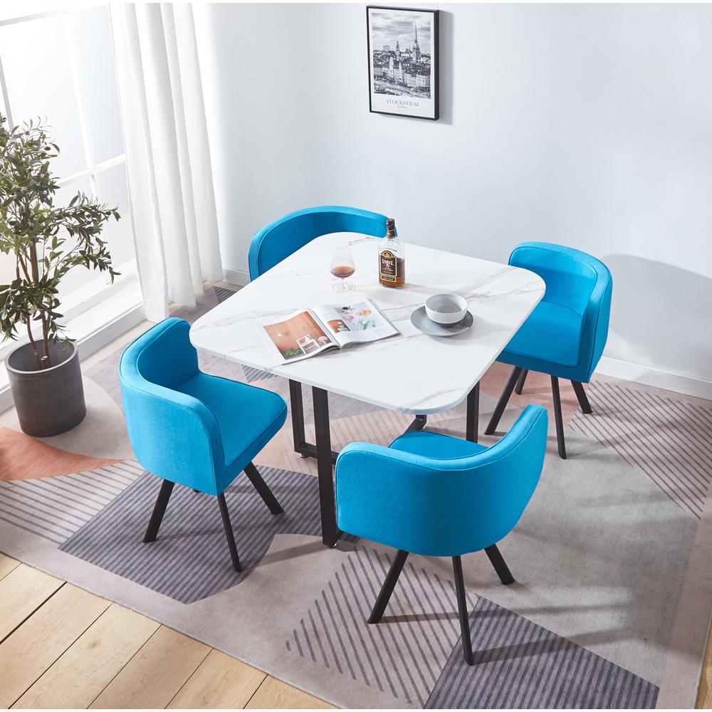 Artisan Design DINING TABLE SET WITH 4 CHAIRS, White Table Blue Chair