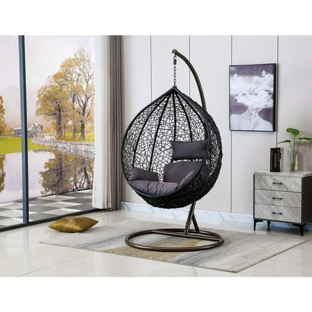 Artisan Design Single Swing Chair/Large Size, Black Basket/Grey Cushion