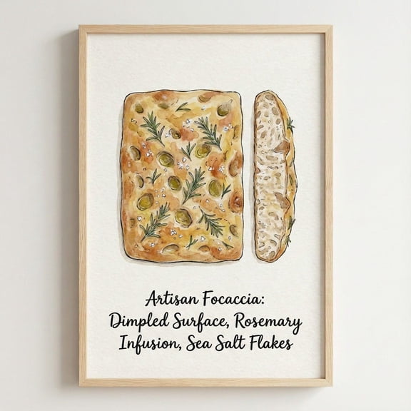 Artisan Focaccia Rustic Kitchen Rosemary Herb Bakery Italian Wall Decor Unframed Paper Print