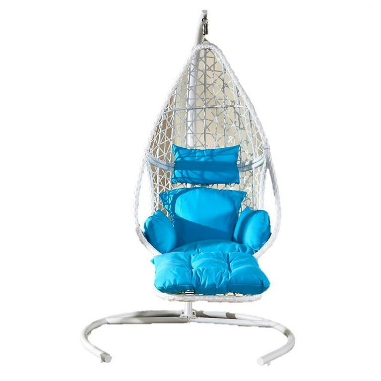 Artisan Furniture Cleorand Hanging Swing Chair in White with Blue Cushion Walmart