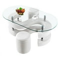 thumbnail image 1 of Artisan Furniture Shadarev Oval Tempered Glass Coffee Table With Stools in White, 1 of 2