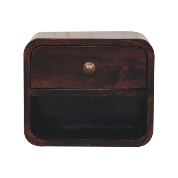 Artisan Furniture Solid Wood Mini Curved California Walnut Wall Mounted Bedside with Open Slot