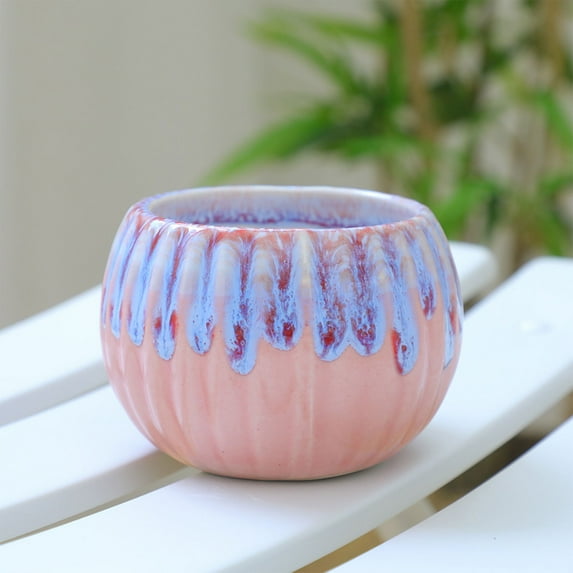 Artisan Glazed Pumpkin Planter - Small Succulent Cactus Pot Ceramic Flower Pot Breatherable Tabletop Decor Gardening Gift(Pink)