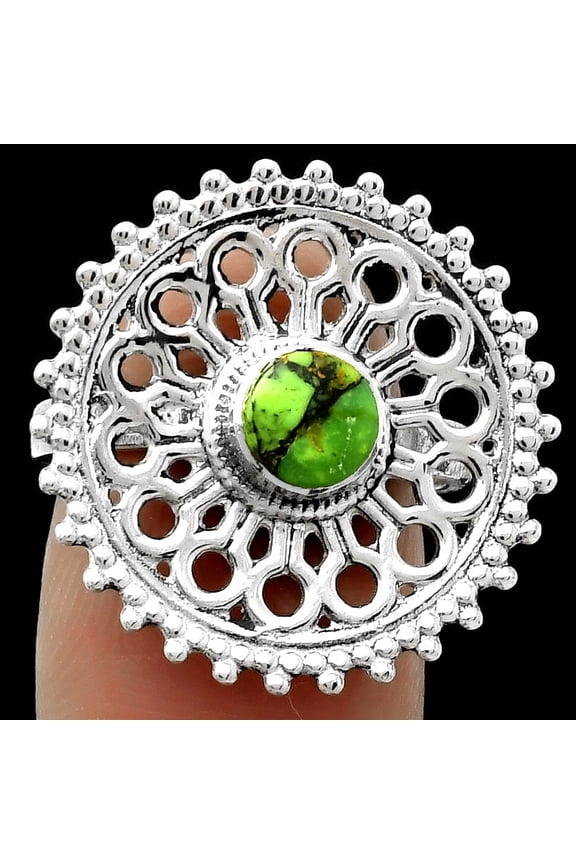 Artisan - Green Matrix Turquoise 925 Sterling Silver Ring s.7 Jewelry R-1107 SDR169390