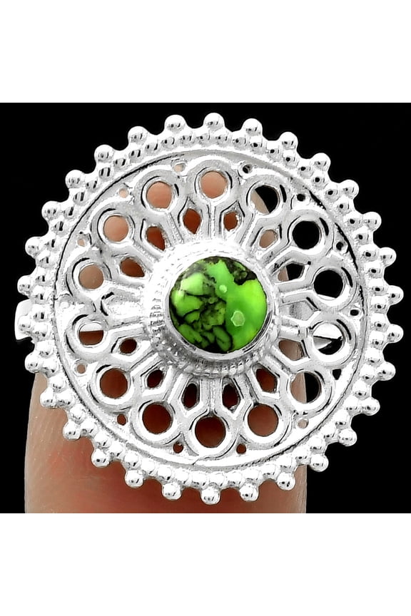 Artisan - Green Matrix Turquoise 925 Sterling Silver Ring s.8 Jewelry R-1107 SDR169391