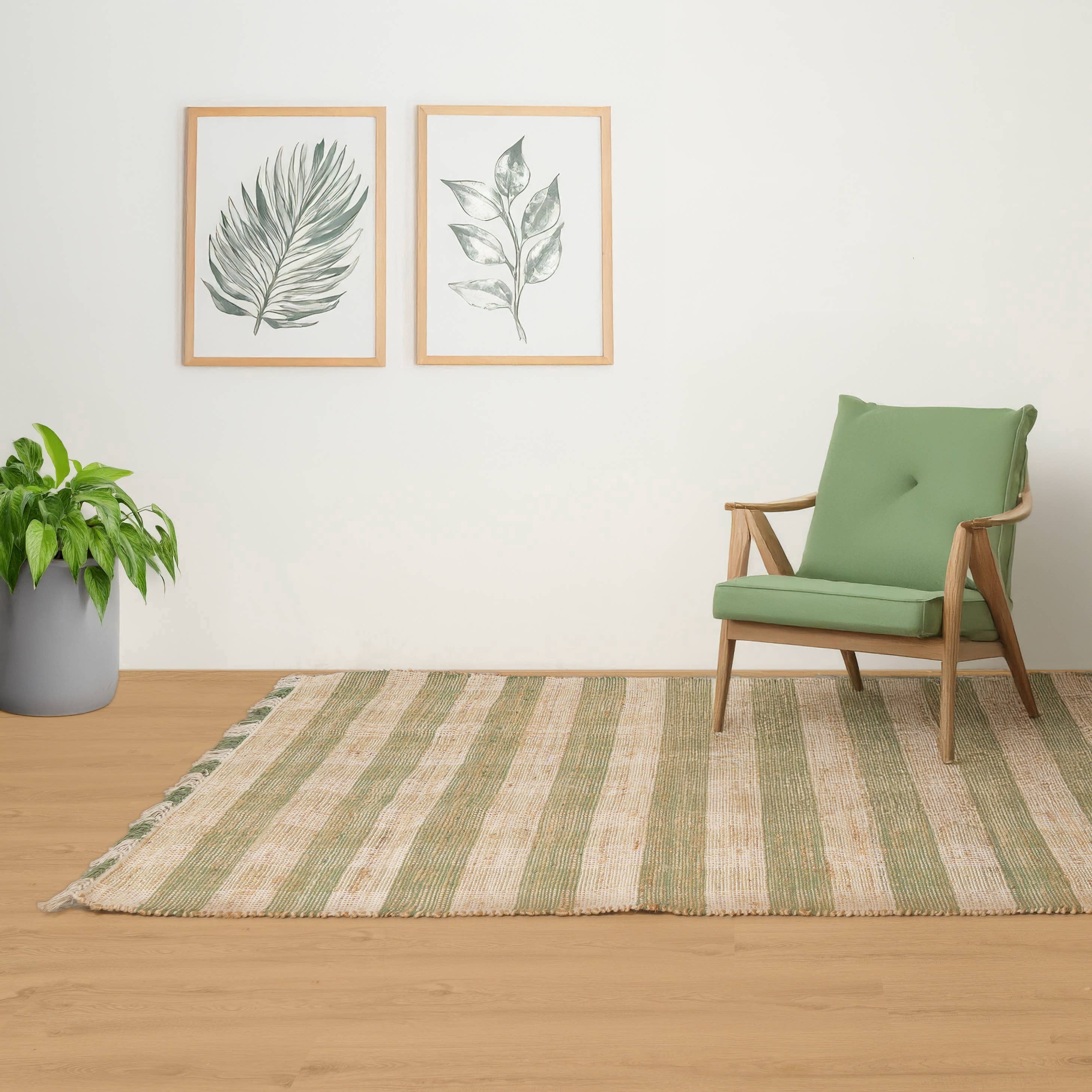 Expobazaar Artisan Hand Woven Jute & Cotton Green Plaid Rug | 5X7 ft | Eco-Friendly | Modern Home Décor | Comfortable & Stylish