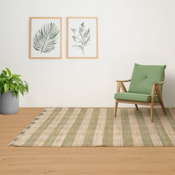 Expobazaar Artisan Hand Woven Jute & Cotton Green Plaid Rug | 6X9 ft | Eco-Friendly | Modern Home Décor | Comfortable & Stylish