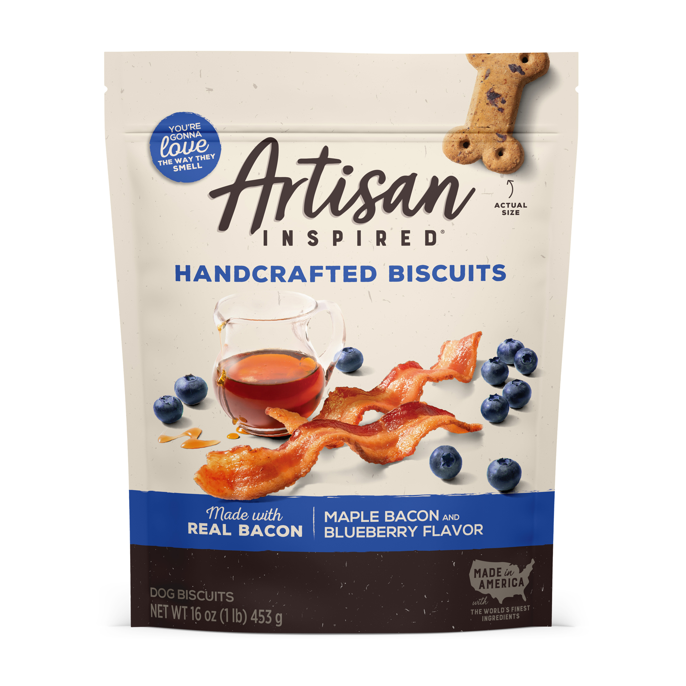Artisan Inspired Maple Bacon & Blueberry Flavor Biscuits Dog Treats, 16oz bag - image 1 of 9